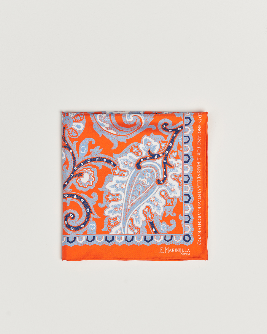 Heren | E. Marinella Archive Printed Silk Pocket Square Orange | E. Marinella | Archive Printed Silk Pocket Square Orange