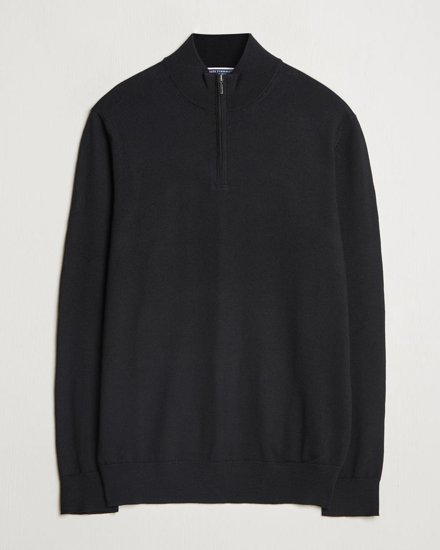 Homme | Pulls Et Tricots | Charles Tyrwhitt | Pure Merino Zip Neck Jumper Black