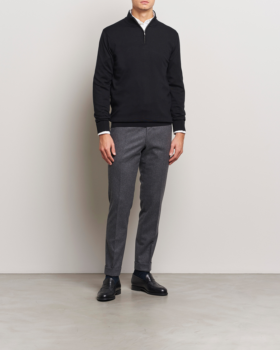 Homme | Pulls Et Tricots | Charles Tyrwhitt | Pure Merino Zip Neck Jumper Black