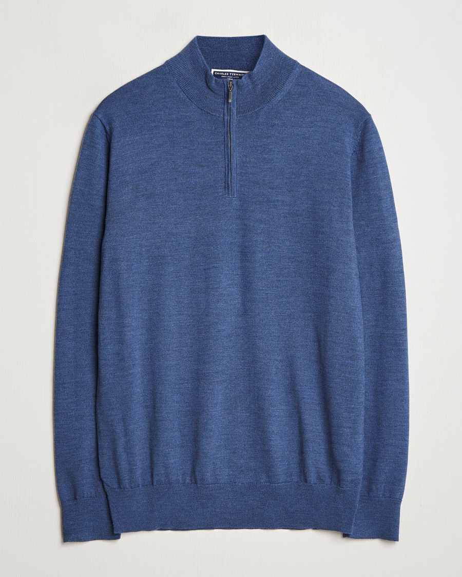 Homme | Pulls Et Tricots | Charles Tyrwhitt | Pure Merino Zip Neck Jumper Indigo Blue
