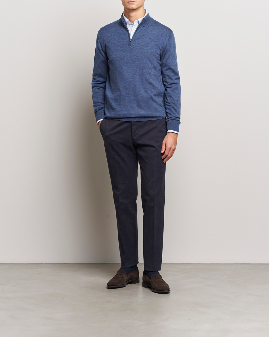 Homme | Pulls Et Tricots | Charles Tyrwhitt | Pure Merino Zip Neck Jumper Indigo Blue