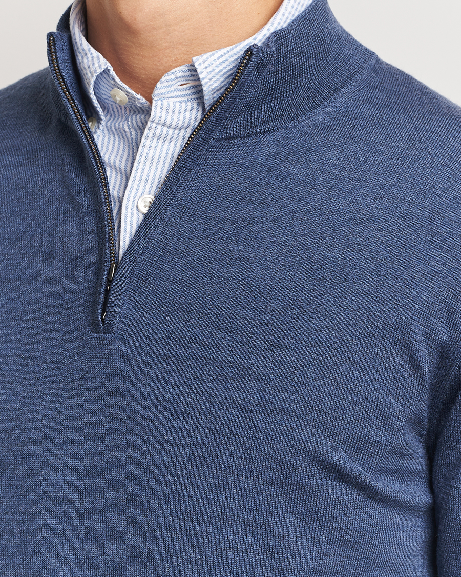 Homme | Pulls Et Tricots | Charles Tyrwhitt | Pure Merino Zip Neck Jumper Indigo Blue