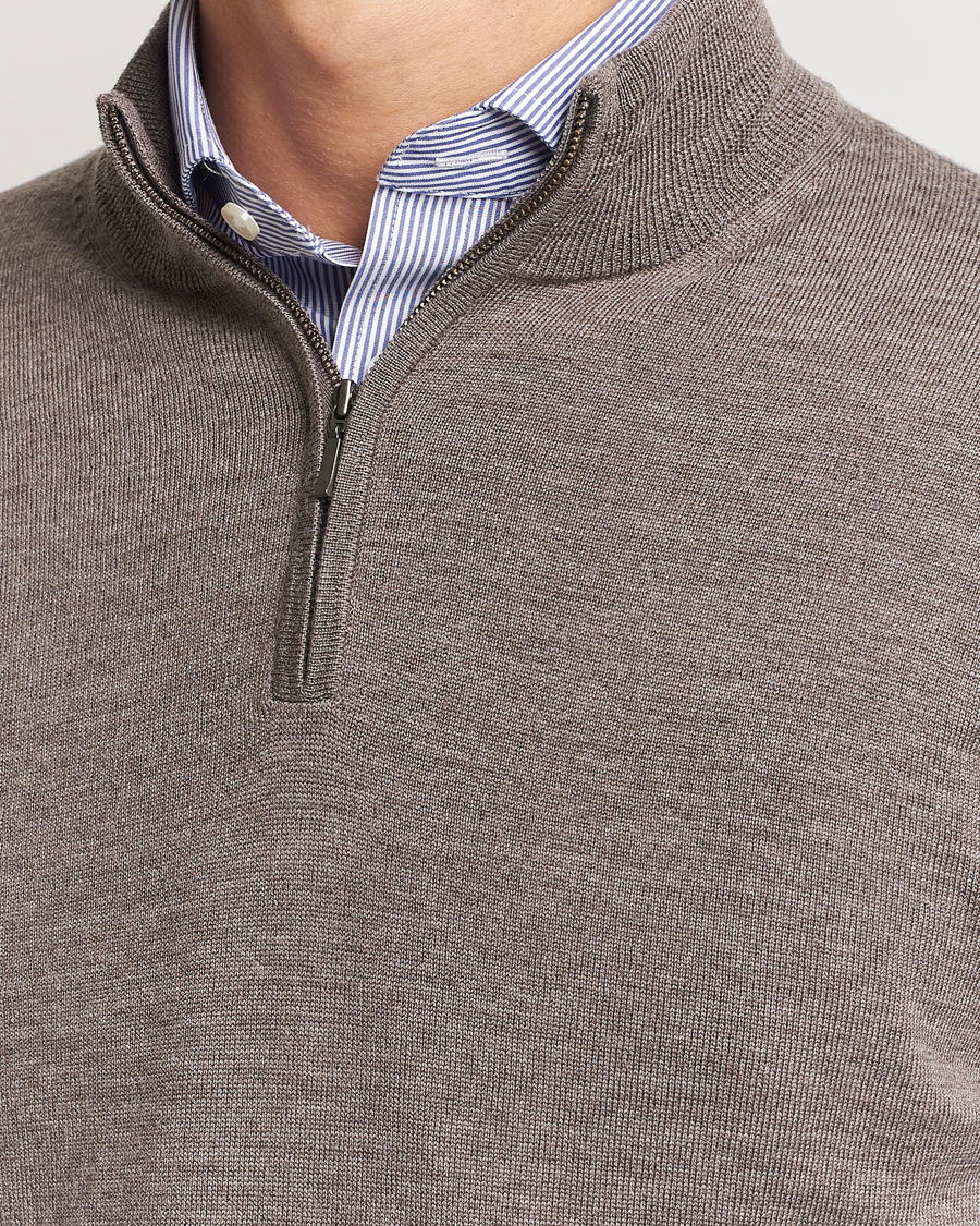 Heren | Truien | Charles Tyrwhitt | Pure Merino Zip Neck Jumper Mocha