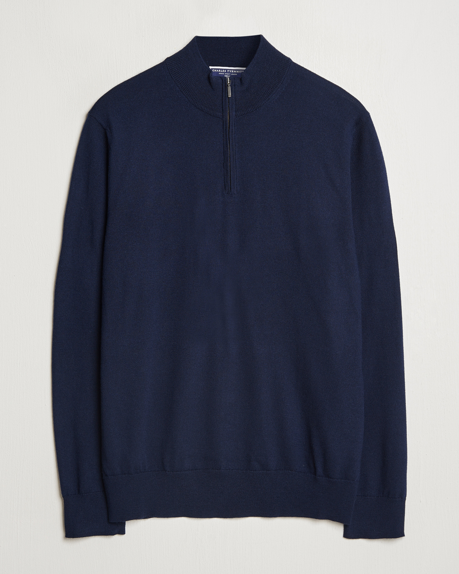 Homme | Pulls Et Tricots | Charles Tyrwhitt | Pure Merino Zip Neck Jumper Navy