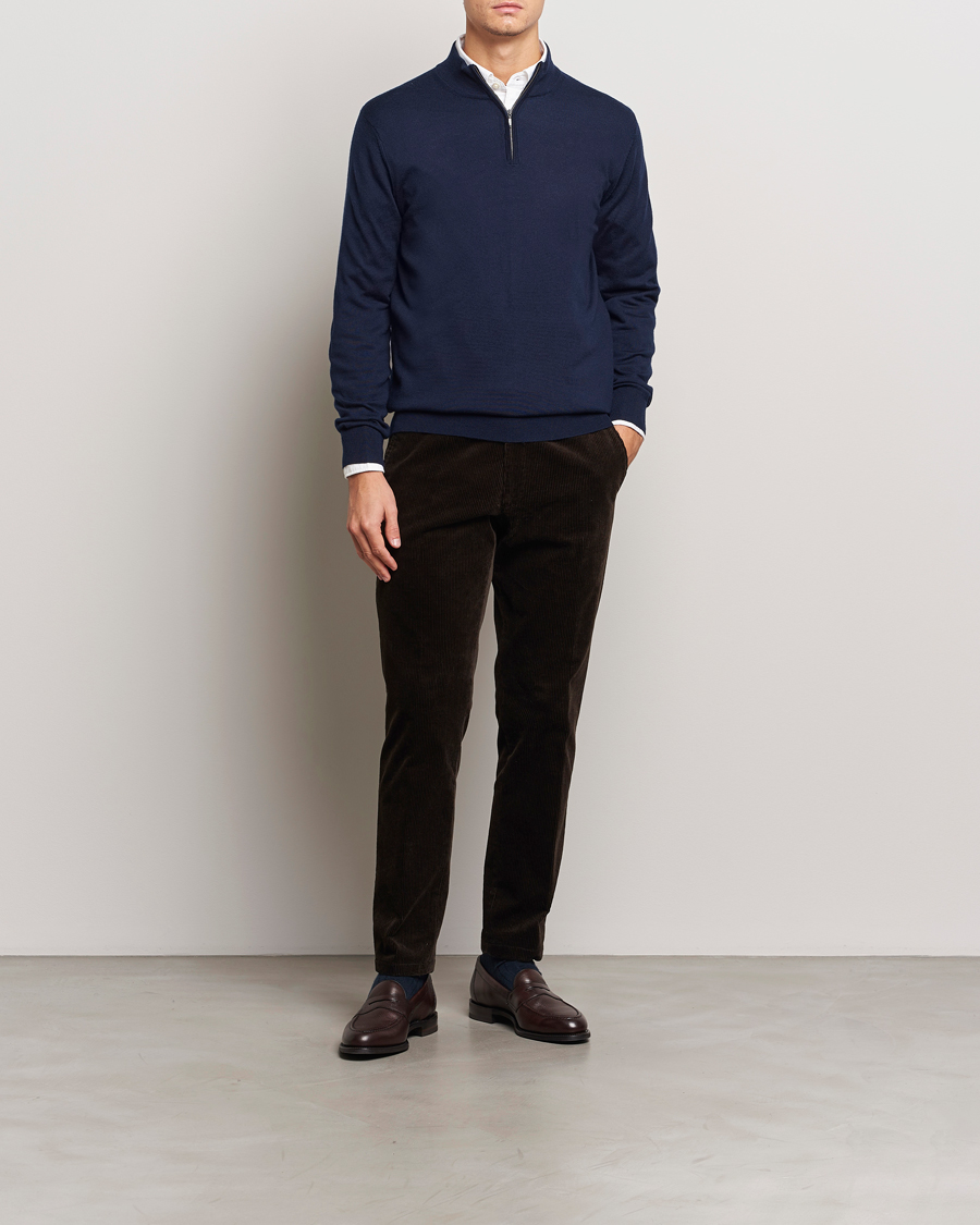 Homme | Pulls Et Tricots | Charles Tyrwhitt | Pure Merino Zip Neck Jumper Navy