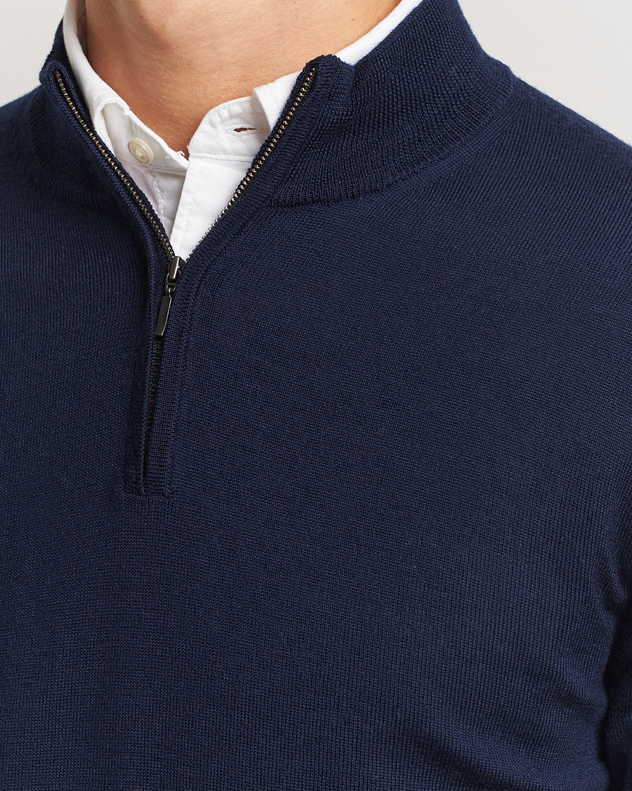 Homme | Pulls Et Tricots | Charles Tyrwhitt | Pure Merino Zip Neck Jumper Navy