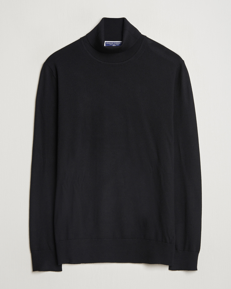 Homme | Pulls Et Tricots | Charles Tyrwhitt | Pure Merino Roll Neck Jumper Black