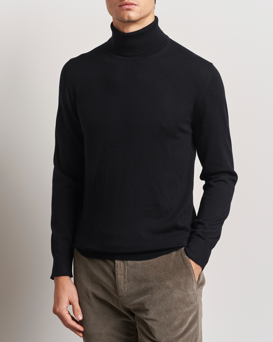 Homme | Pulls Et Tricots | Charles Tyrwhitt | Pure Merino Roll Neck Jumper Black