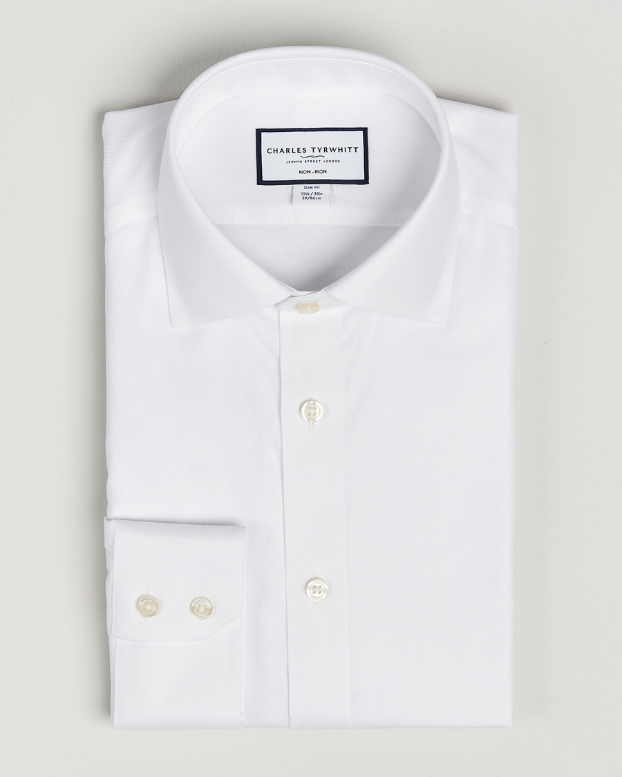 Heren | Overhemden | Charles Tyrwhitt | Slim Fit Non Iron Cotton Twill Shirt White
