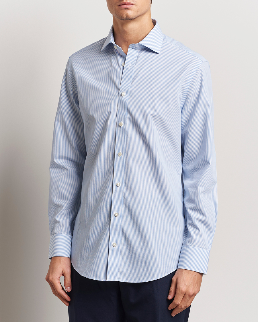 Heren | Overhemden | Charles Tyrwhitt | Slim Fit Non Iron Bengal Stripe Poplin Shirt Sky Blue