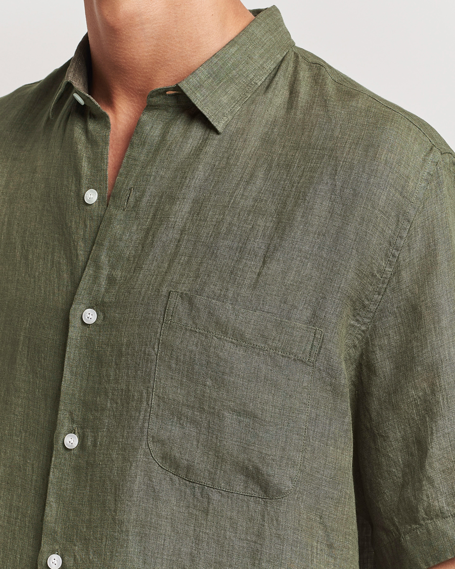 Heren | Overhemden | Sunspel | Short Sleeved Linen Shirt Khaki