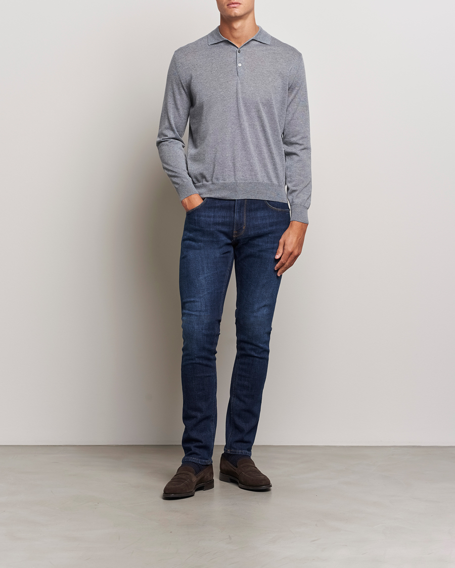 Heren | Truien | Canali | Merino Wool Knitted Polo Light Grey