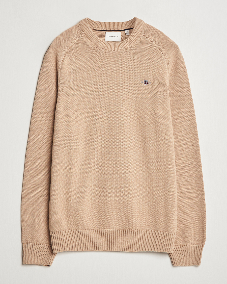 Heren | Truien | GANT | Casual Cotton Saddle C-neck Khaki Melange
