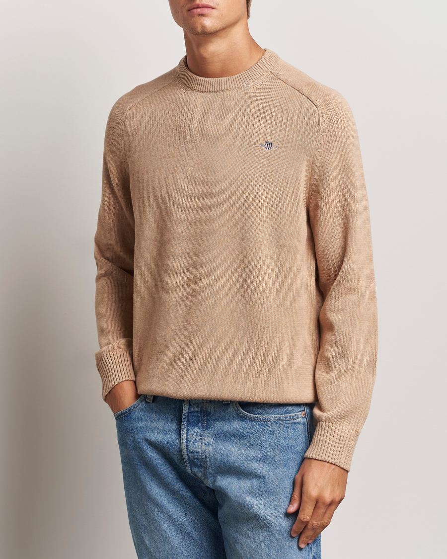Heren | Truien | GANT | Casual Cotton Saddle C-neck Khaki Melange