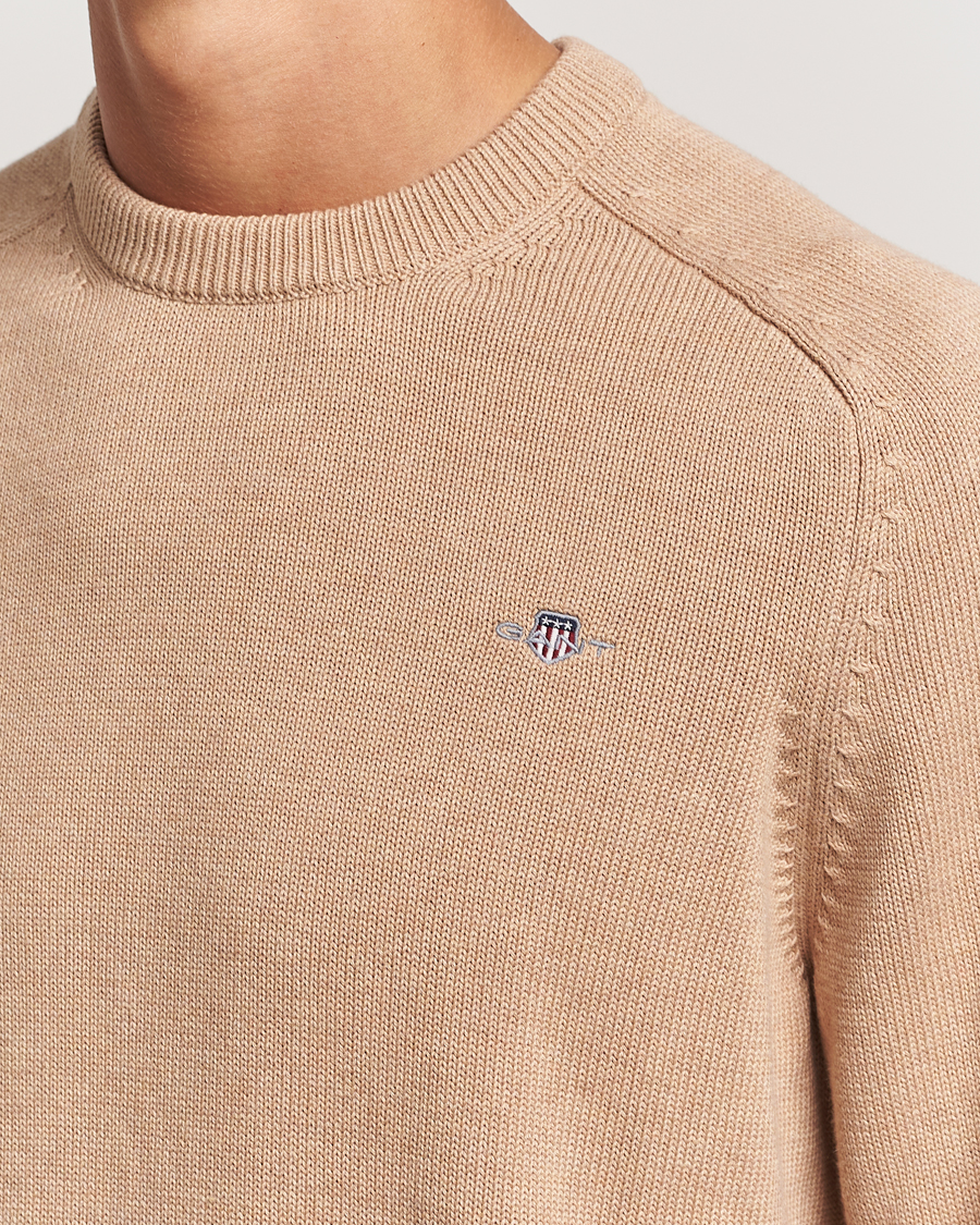 Heren | Truien | GANT | Casual Cotton Saddle C-neck Khaki Melange