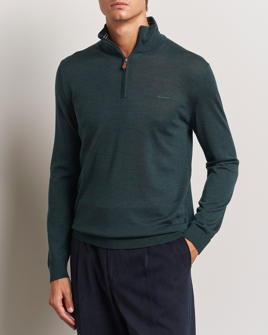 Heren | Truien | GANT | Extrafine Merino Wool Half Zip Tartan Green