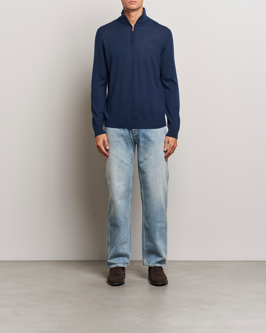 Heren | Truien | GANT | Extrafine Merino Wool Half Zip Marine