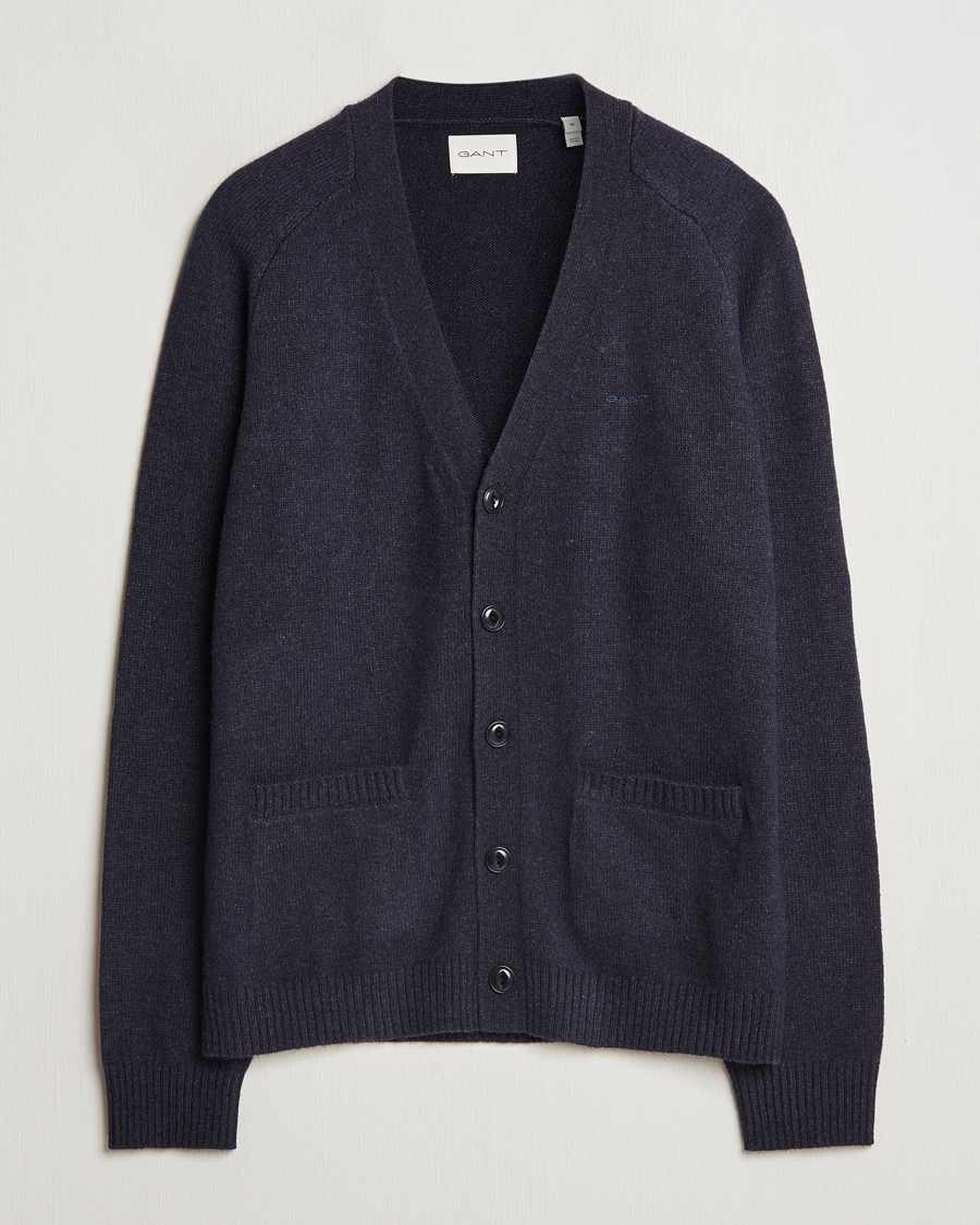 Heren | Truien | GANT | Wool Blend Cardigan Dark Navy Melange