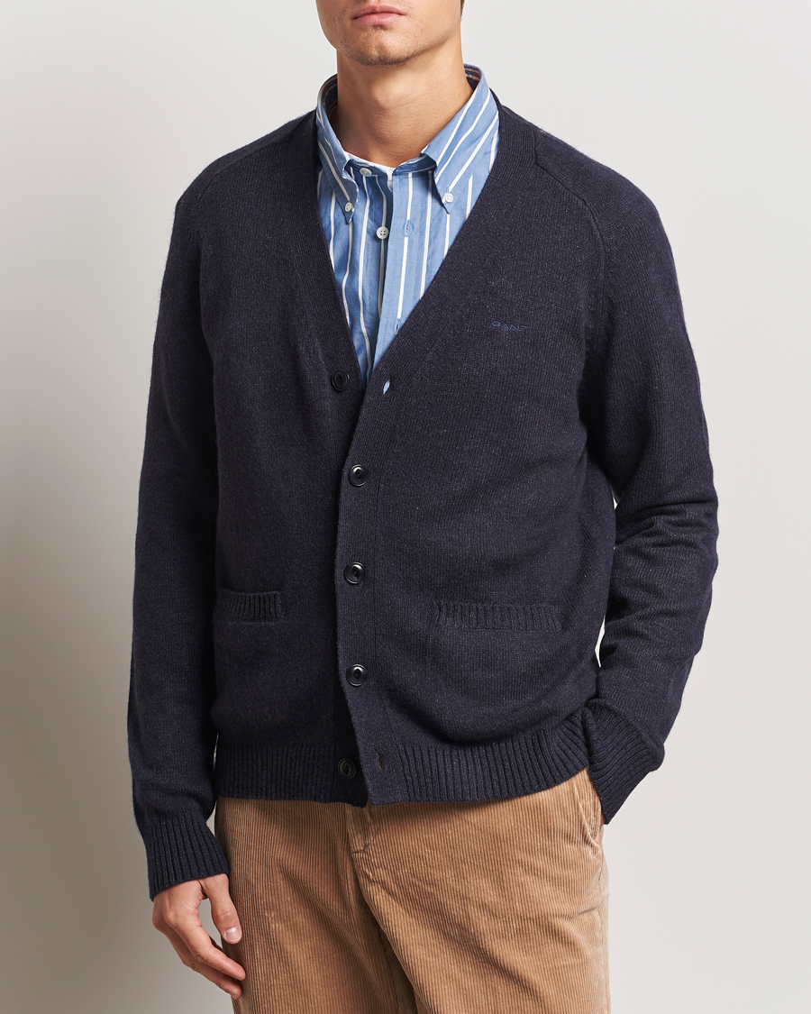 Heren | Truien | GANT | Wool Blend Cardigan Dark Navy Melange