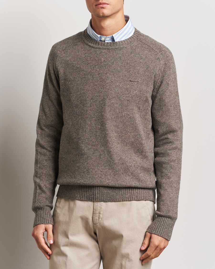Heren | Truien | GANT | Wool Blend C-Neck Dark Hazelnut Melange