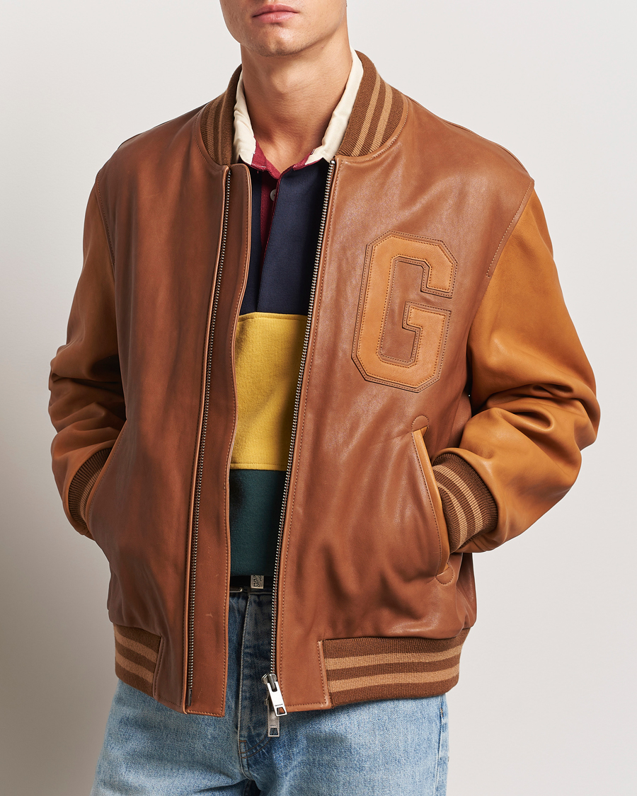 Heren | Jassen | GANT | Leather Varsity Jacket Brown Sugar