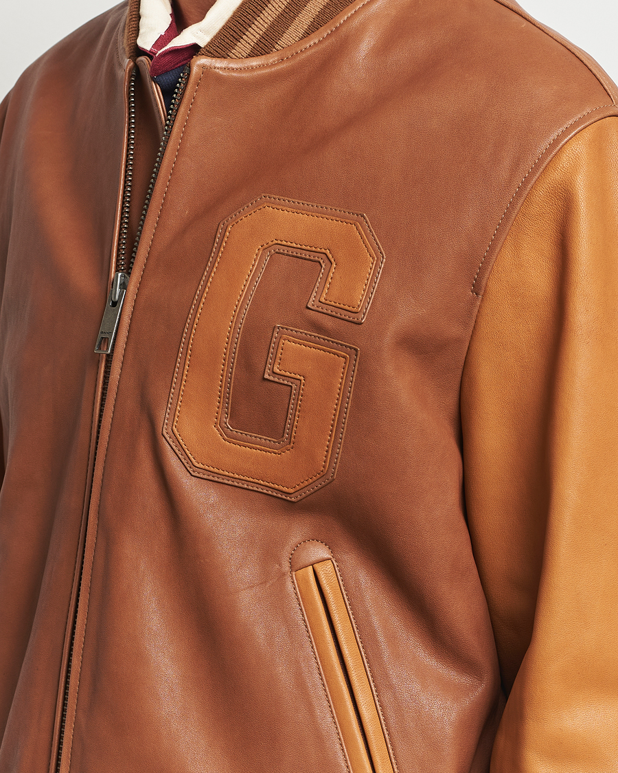 Heren | Jassen | GANT | Leather Varsity Jacket Brown Sugar