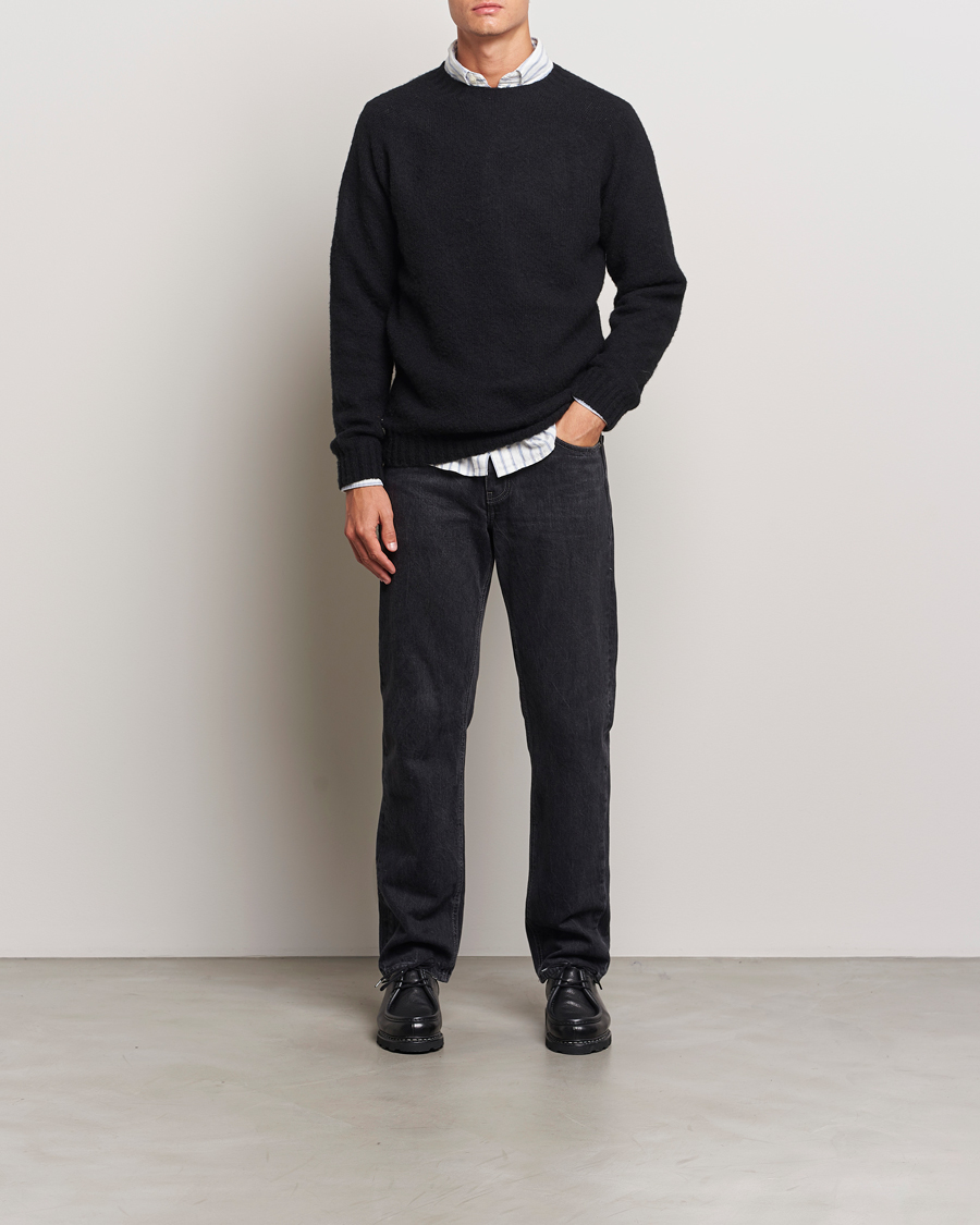 Heren | Truien | Harley Of Scotland | Brushed Supersoft Lambswool Crewneck Black