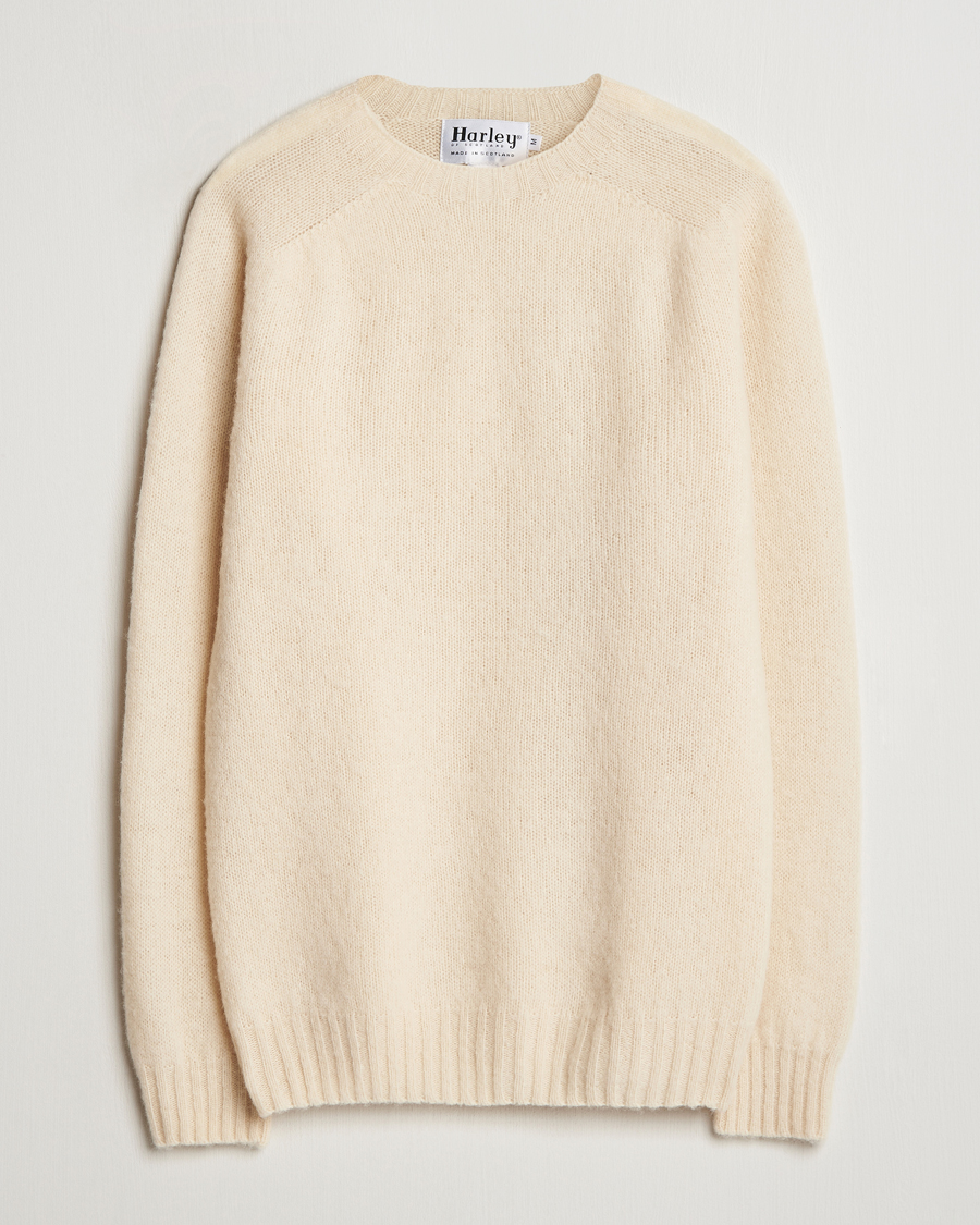 Heren | Truien | Harley Of Scotland | Brushed Supersoft Lambswool Crewneck Cream