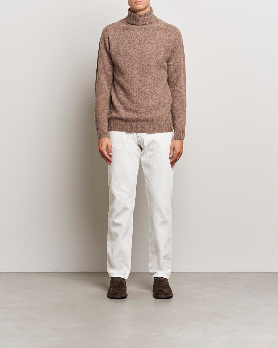 Heren | Truien | Harley Of Scotland | Supersoft Lambswool Rollneck Nutmeg Brown