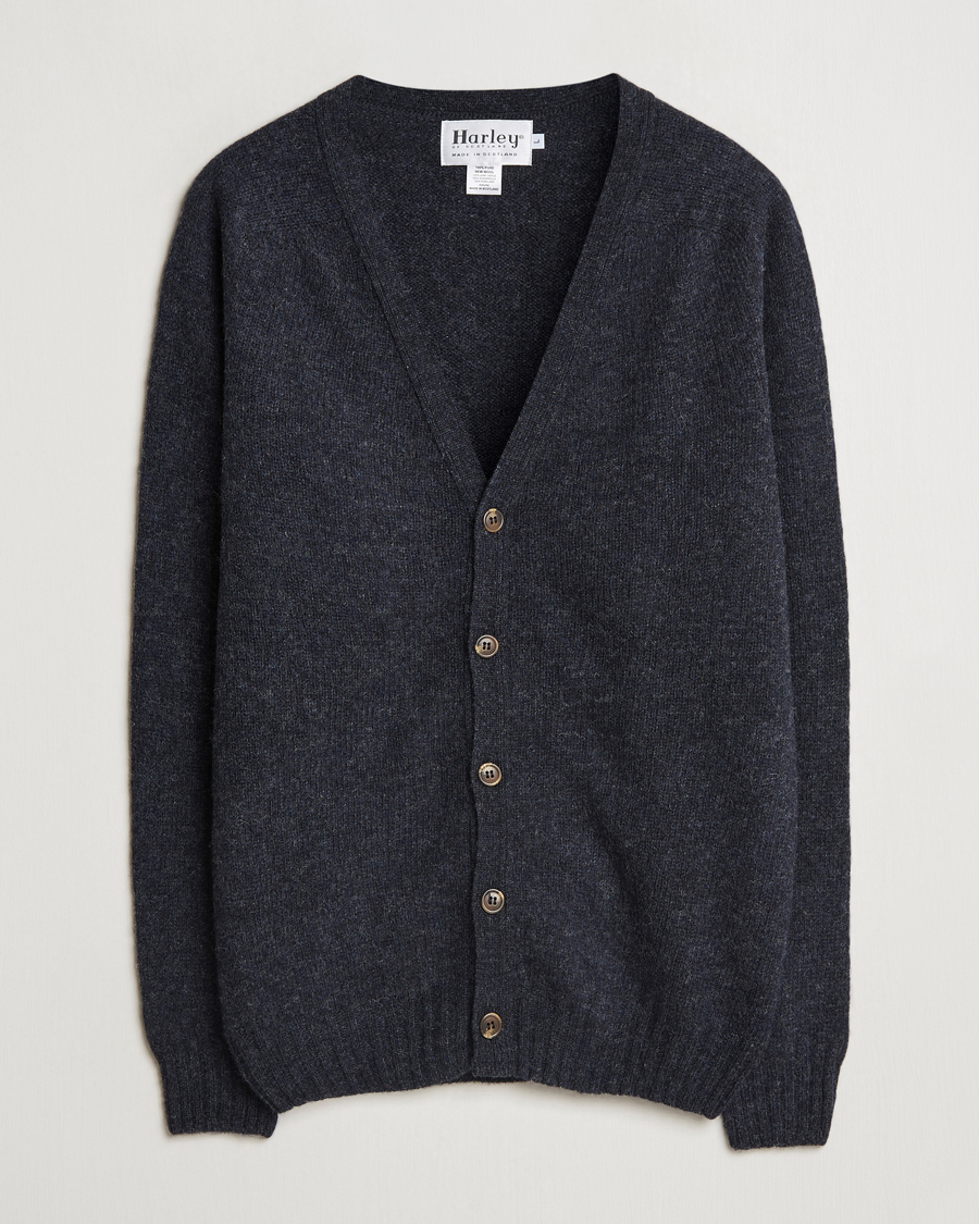 Heren | Truien | Harley Of Scotland | Supersoft Lambswool Cardigan Charcoal