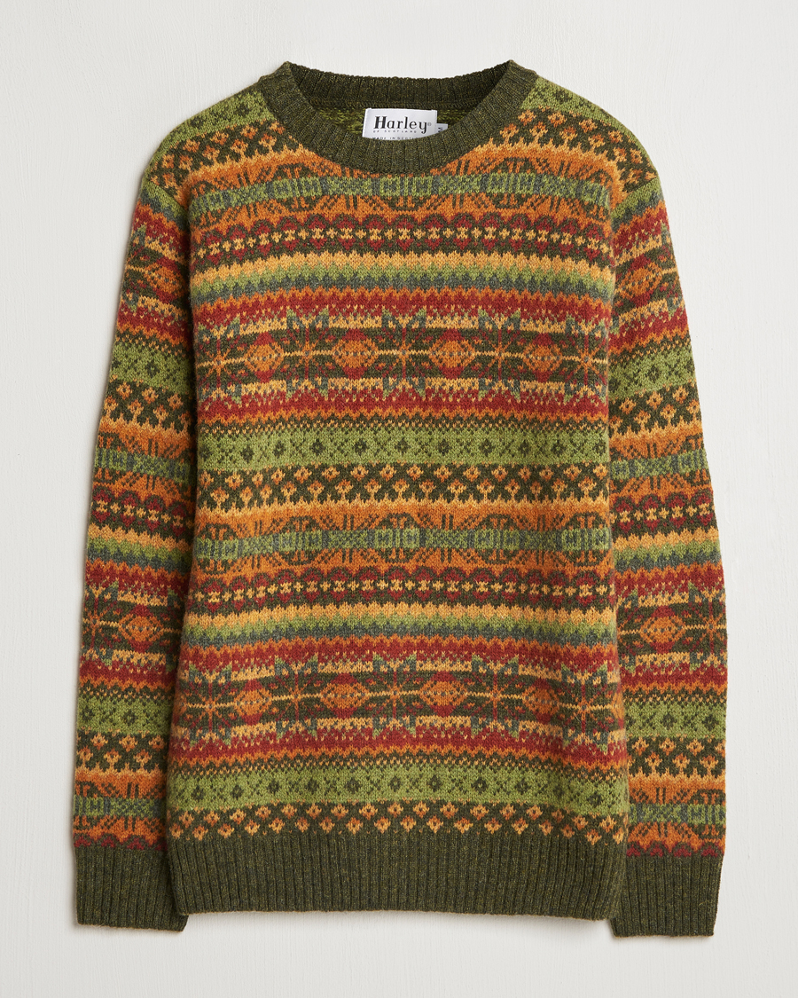 Heren | Truien | Harley Of Scotland | Supersoft Lambswool Fairisle Crewneck Green