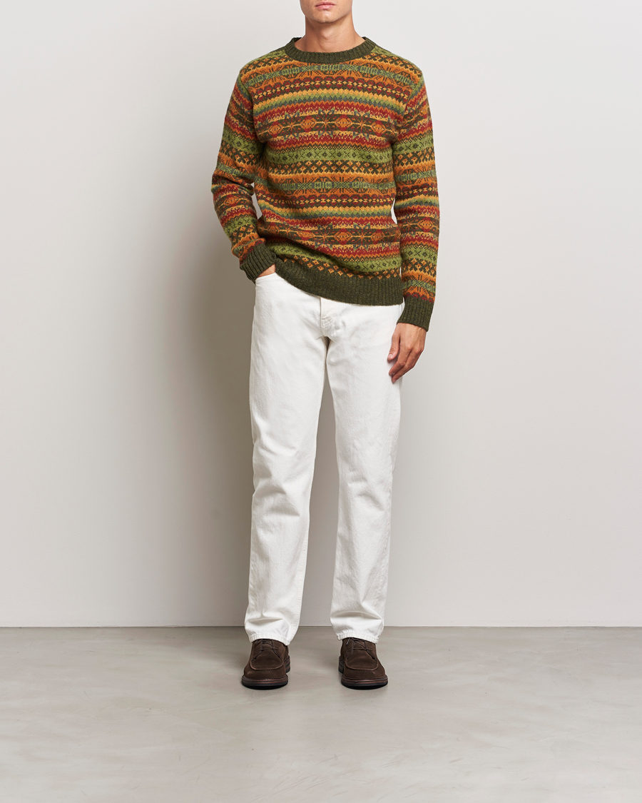 Heren | Truien | Harley Of Scotland | Supersoft Lambswool Fairisle Crewneck Green