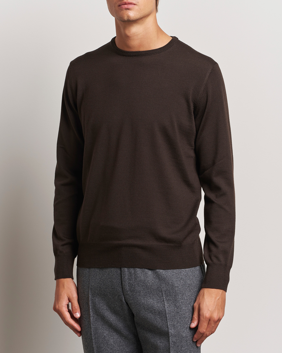 Heren | Truien | Morgano | Extra Fine Merino Wool Crewneck Dark Brown