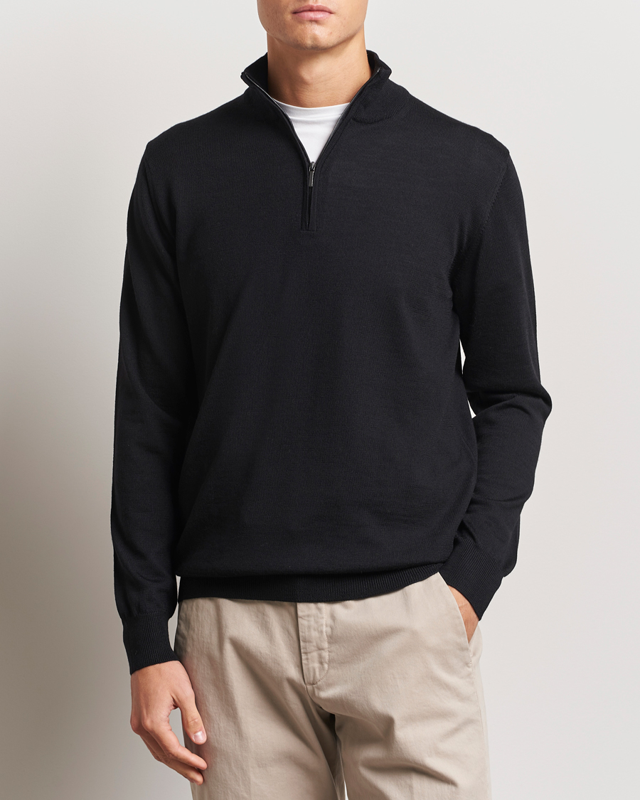 Homme | Pulls Et Tricots | Morgano | Extra Fine Merino Wool Half-Zip Black