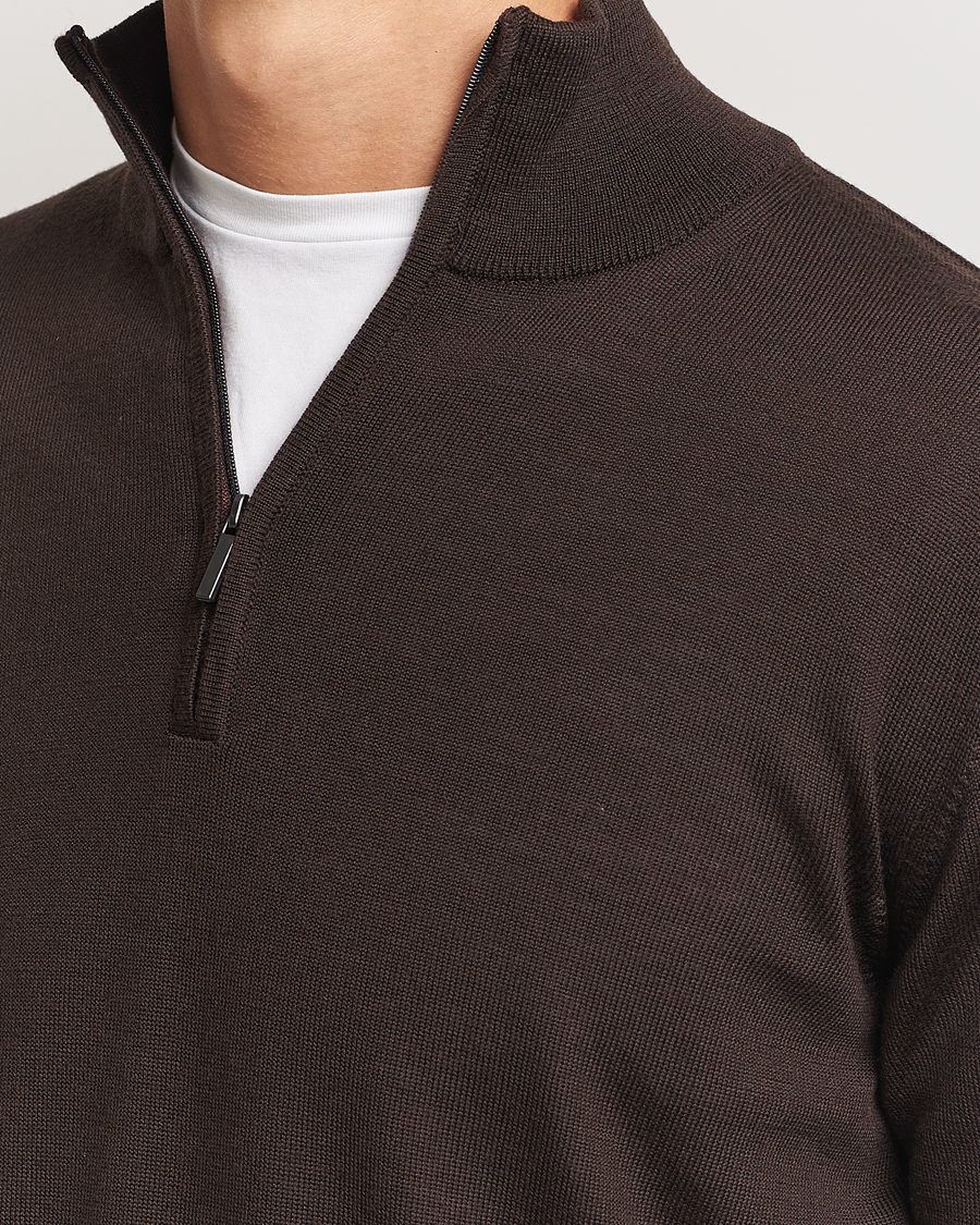 Heren | Truien | Morgano | Extra Fine Merino Wool Half-Zip Dark Brown