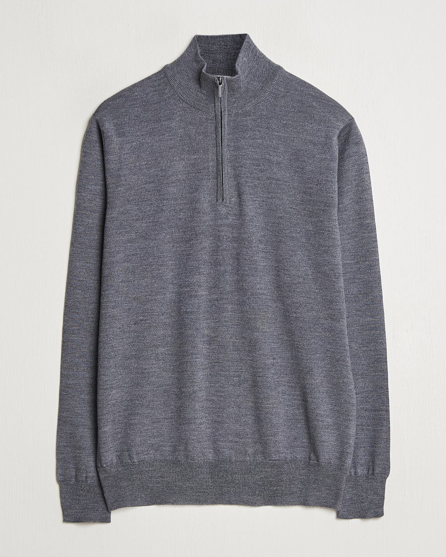 Heren | Truien | Morgano | Extra Fine Merino Wool Half-Zip Mid Grey
