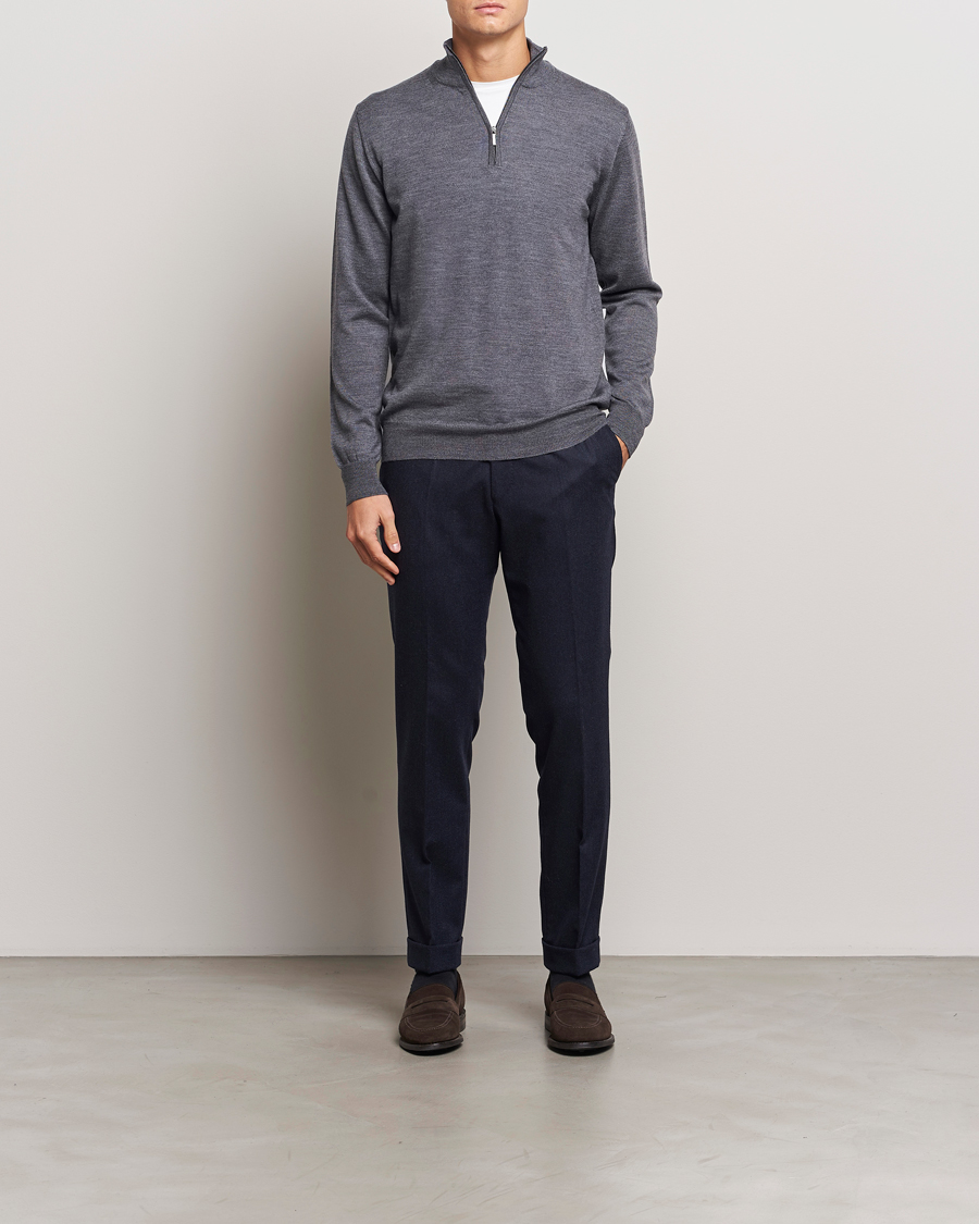 Heren | Truien | Morgano | Extra Fine Merino Wool Half-Zip Mid Grey