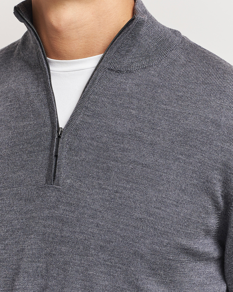 Heren | Truien | Morgano | Extra Fine Merino Wool Half-Zip Mid Grey