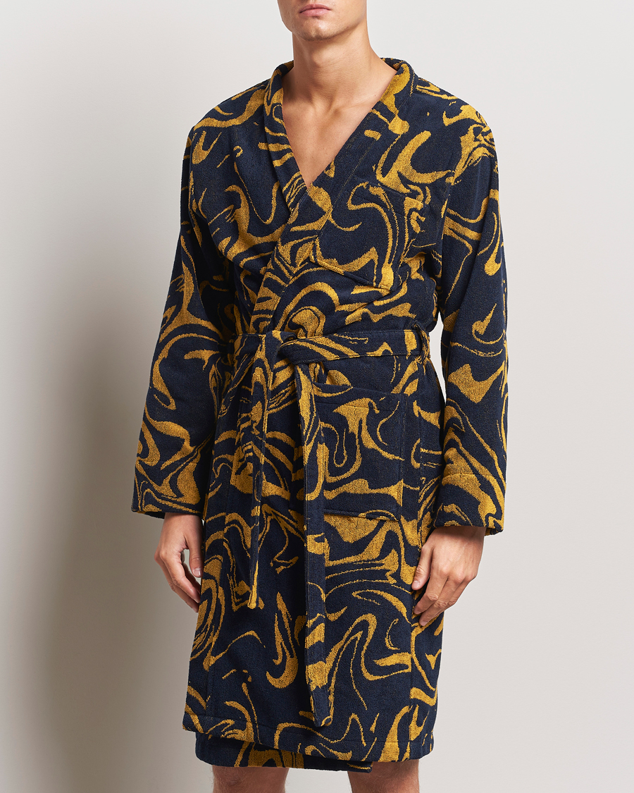 Heren | Pyjama's en gewaden | OAS | Marble Robe Black/Yellow