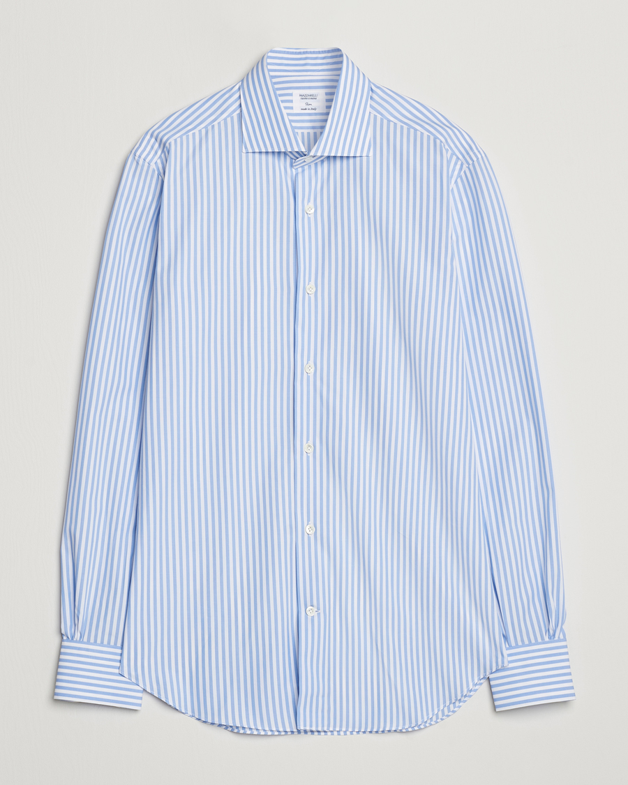 Heren | Overhemden | Mazzarelli | Soft Cotton Striped Cut Away Shirt Light Blue