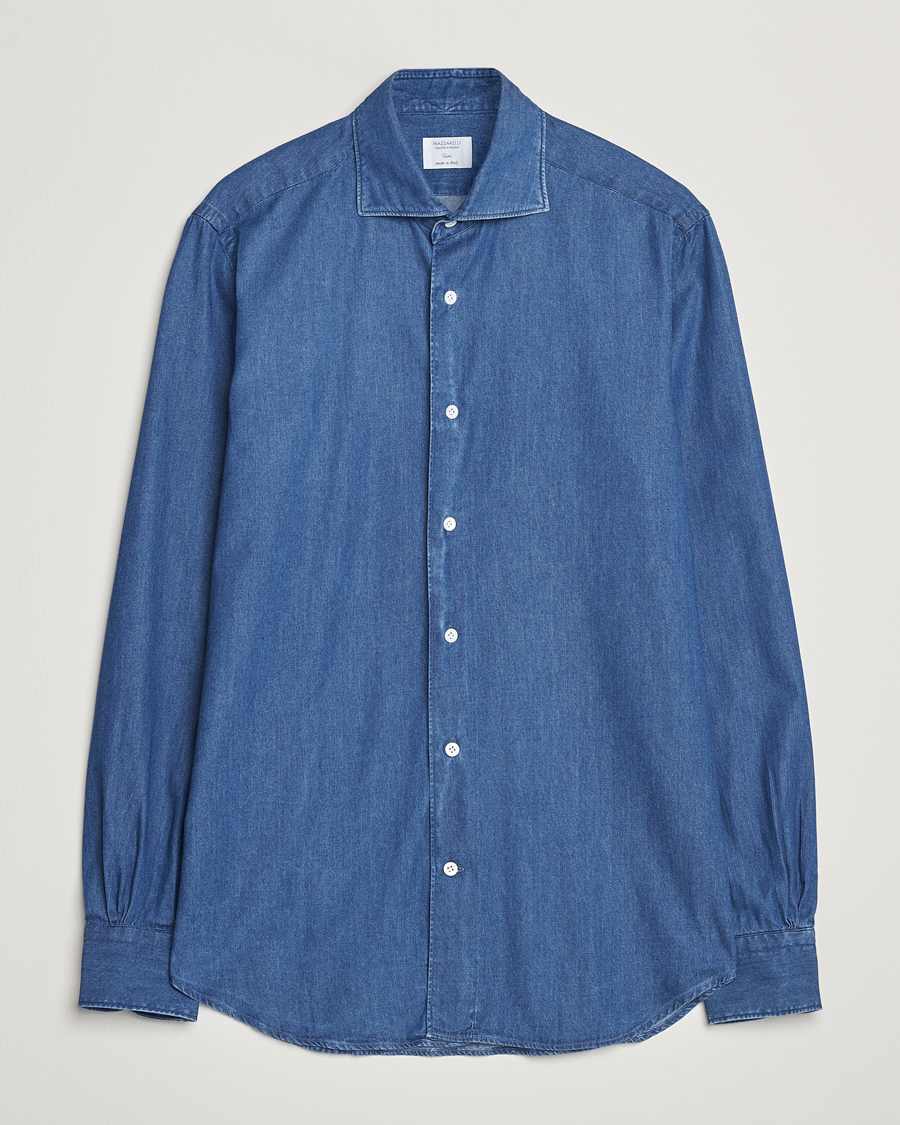 Homme | Chemises | Mazzarelli | Soft Cotton Denim Shirt Stone Wash