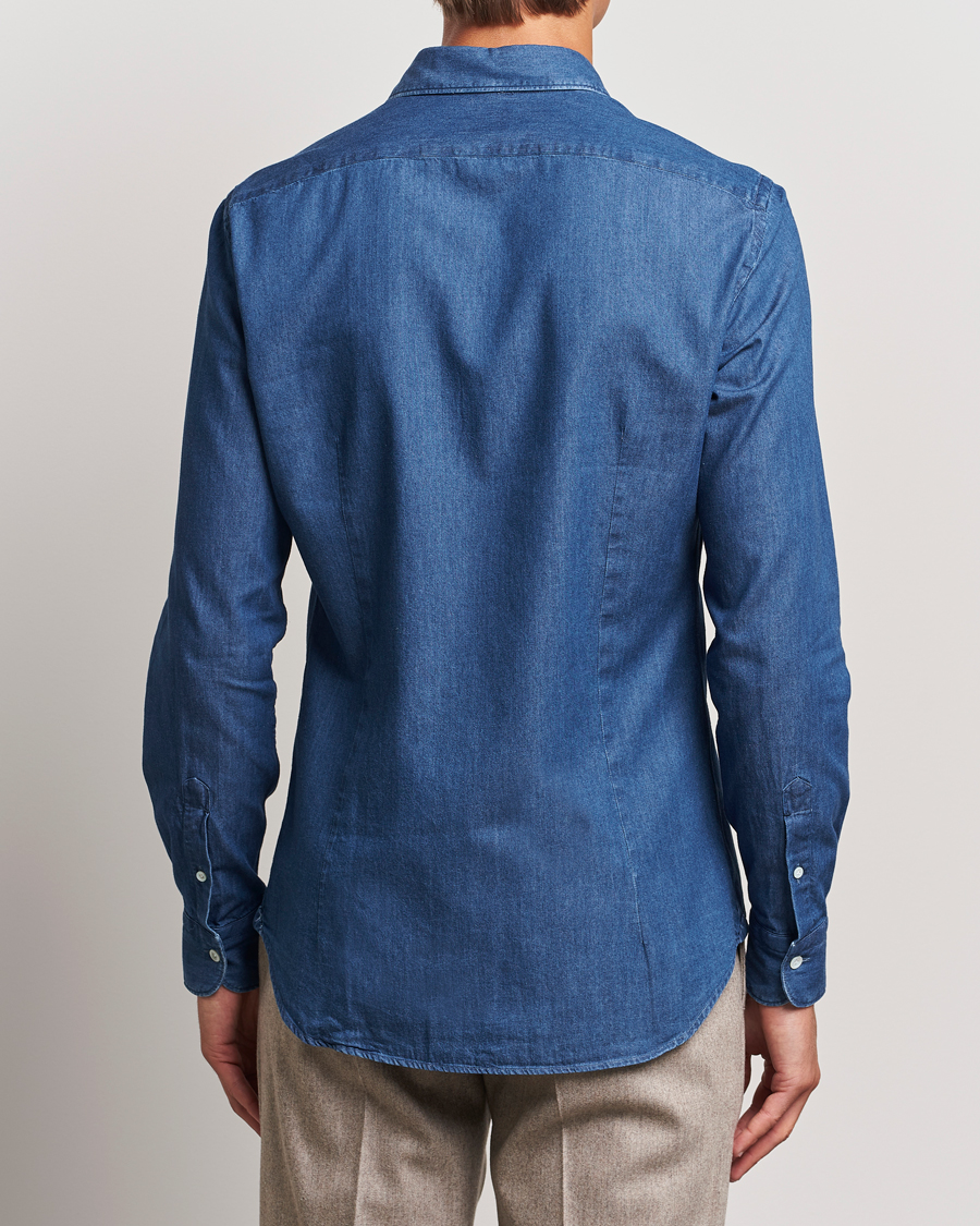 Homme | Chemises | Mazzarelli | Soft Cotton Denim Shirt Stone Wash