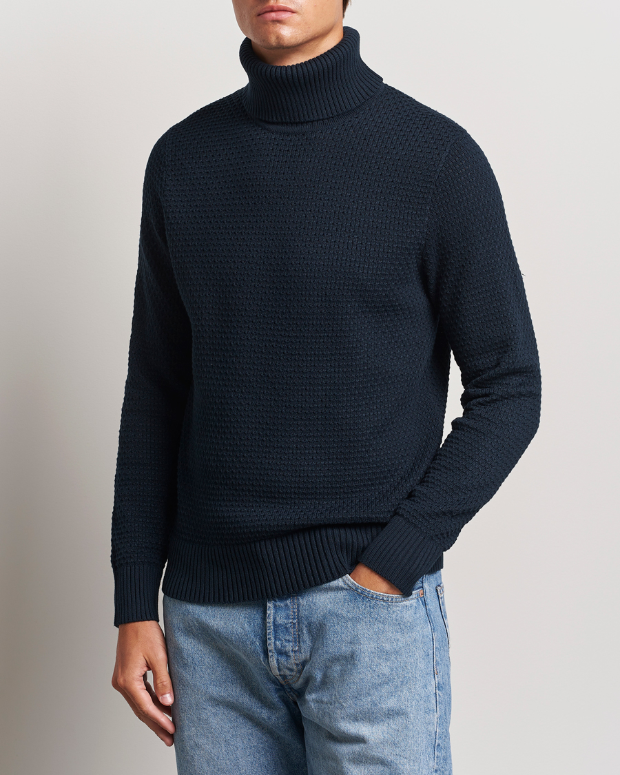 Homme | Pulls Et Tricots | J.Lindeberg | Olivero Structure Cotton Turtleneck Navy