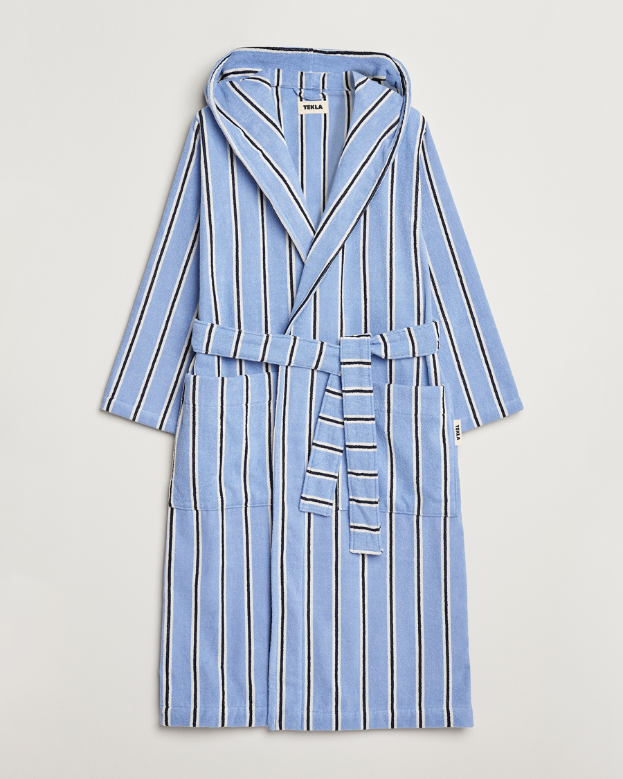 Homme | Tekla Organic Terry Hooded Bathrobe Basset Stripes | Tekla | Organic Terry Hooded Bathrobe Basset Stripes