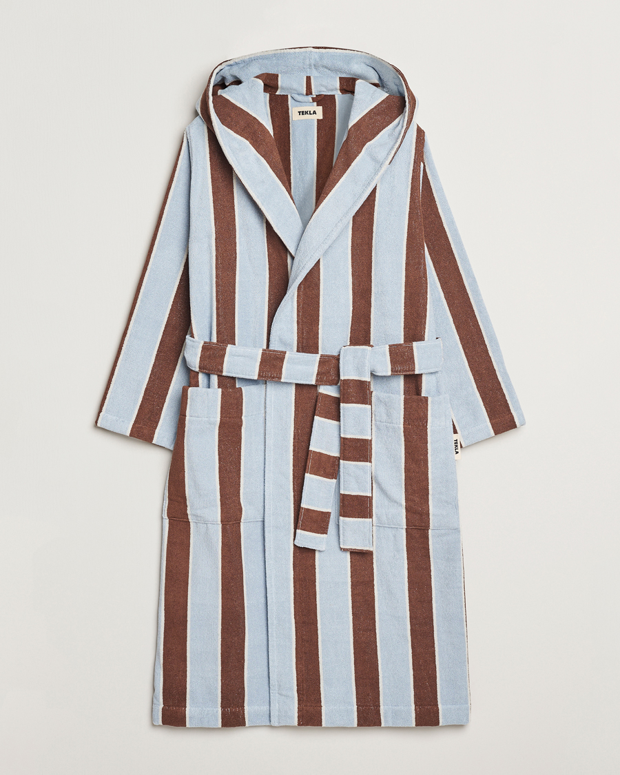 Homme | Tekla Organic Terry Hooded Bathrobe Cocoa Stripes | Tekla | Organic Terry Hooded Bathrobe Cocoa Stripes