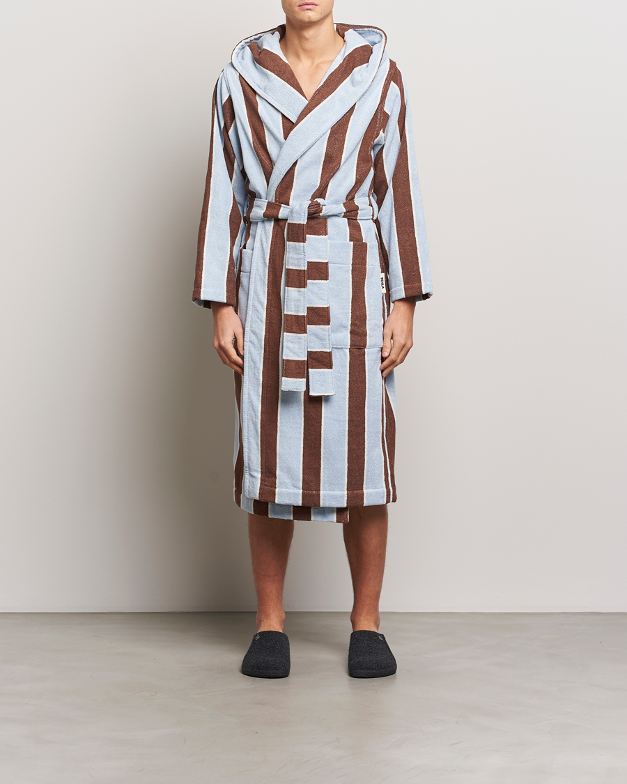 Homme | Tekla Organic Terry Hooded Bathrobe Cocoa Stripes | Tekla | Organic Terry Hooded Bathrobe Cocoa Stripes