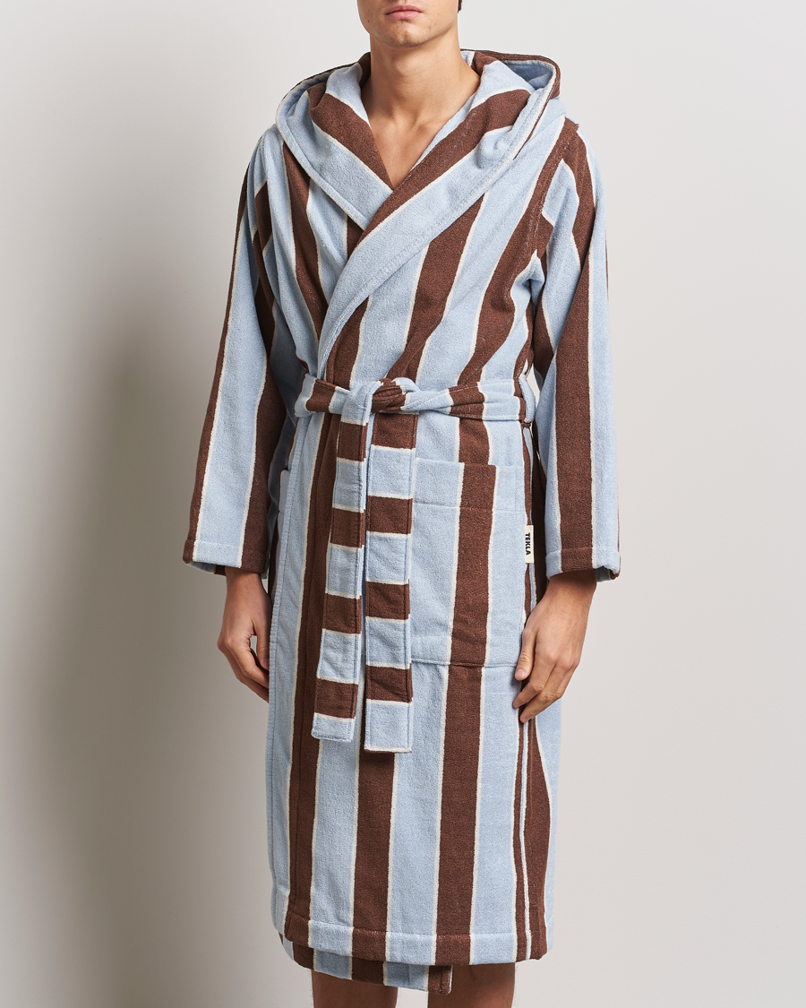 Homme | Tekla Organic Terry Hooded Bathrobe Cocoa Stripes | Tekla | Organic Terry Hooded Bathrobe Cocoa Stripes