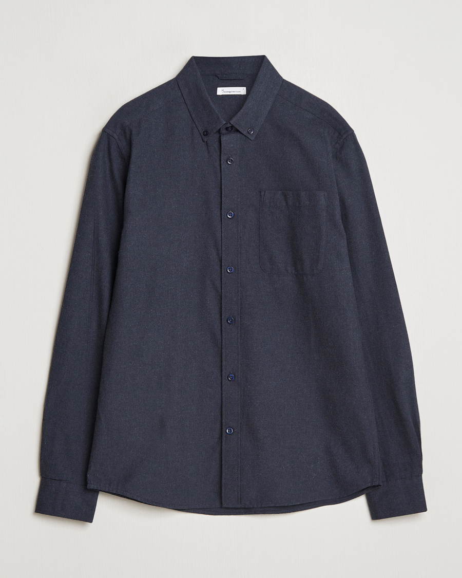 Homme | Chemises | KnowledgeCotton Apparel | Regular Fit Melange Flannel Shirt Navy