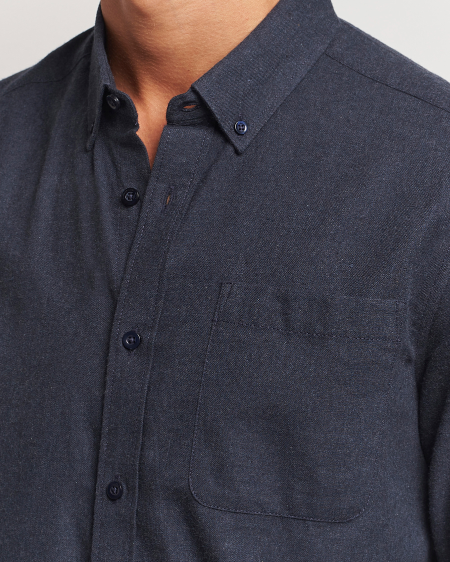 Homme | Chemises | KnowledgeCotton Apparel | Regular Fit Melange Flannel Shirt Navy