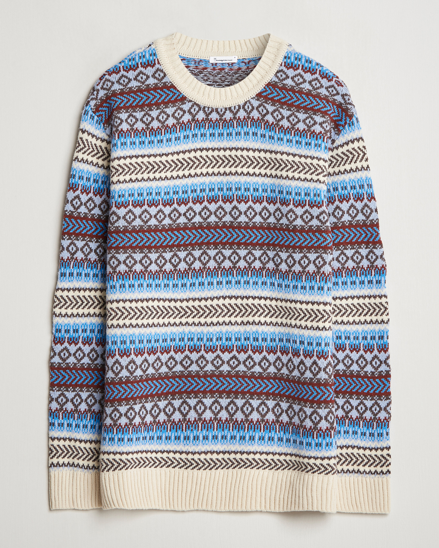 Heren | Truien | KnowledgeCotton Apparel | Fairisle Knitted Crewneck Off White
